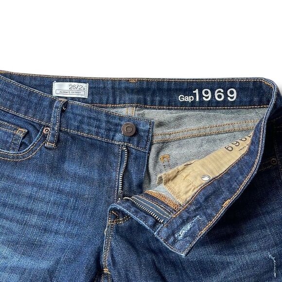 Gap 1969 Always Skinny Jeans Women’s Size 26 /2a Dark Wash Distressed Denim - Picture 7 of 13